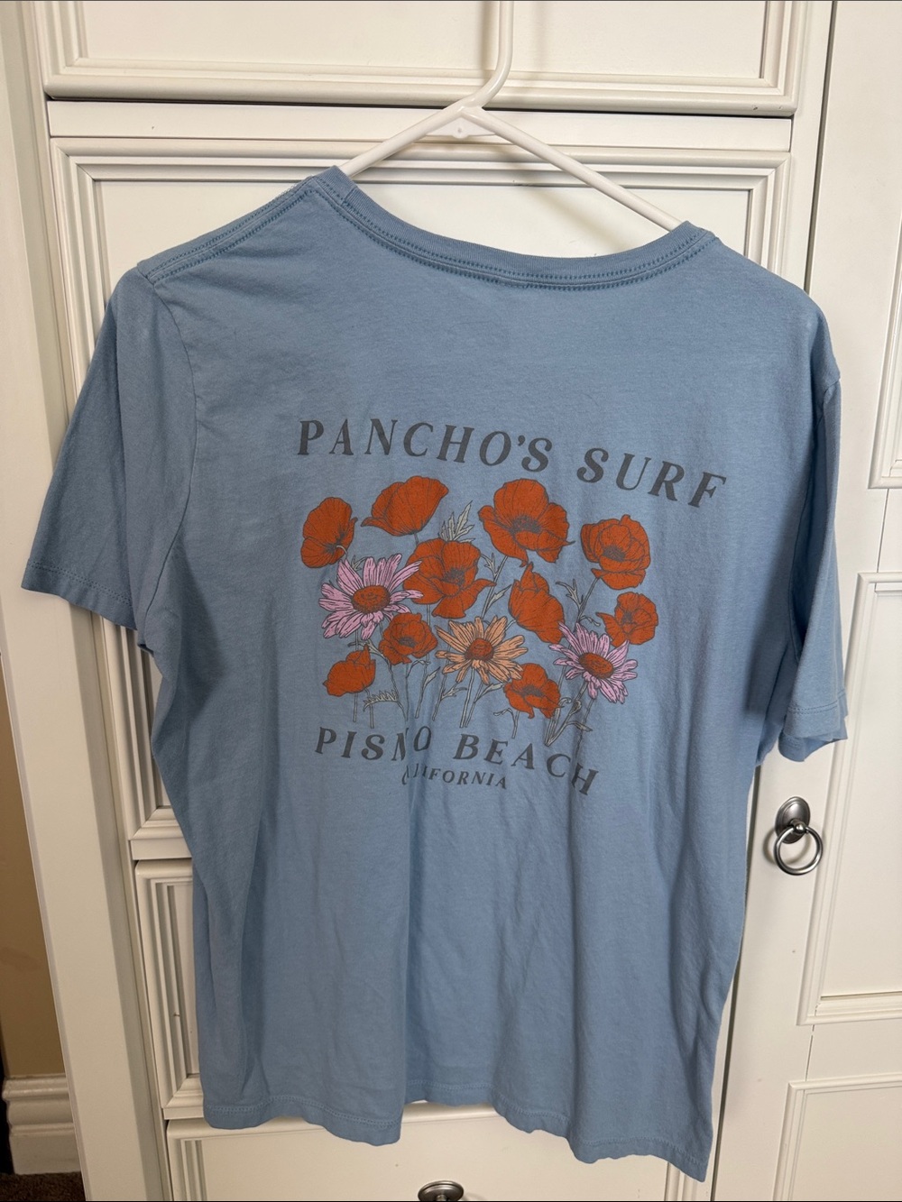 Pancho’s Surf Poppies Pismo Beach Blue Floral Graphic T-Shirt XL